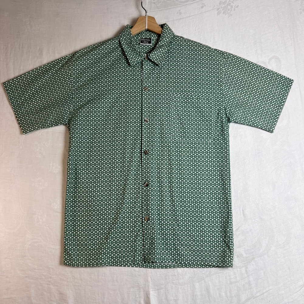 PRIMAL URGE Shirt Mens Extra Large Green Geometric Short Sleeve Button Up Shirt‎